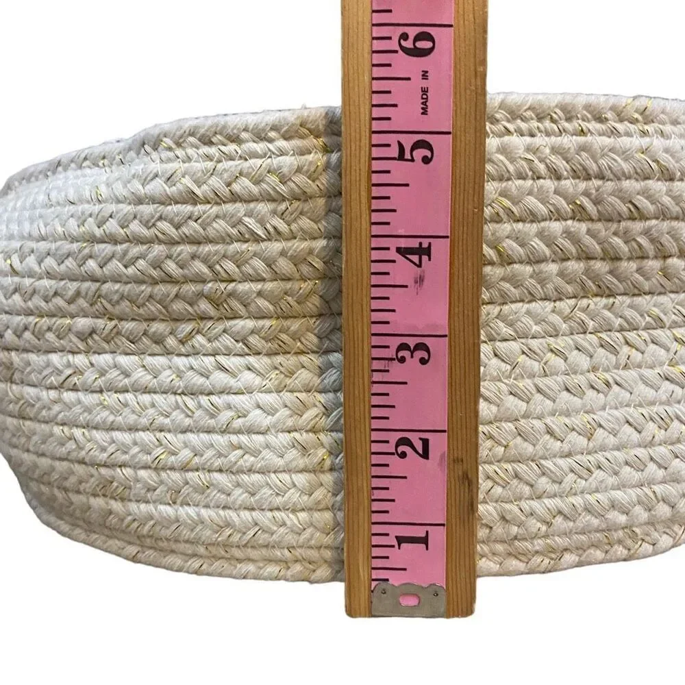 Shiraleah Eve Round Hand Knit Ivory & Gold Large Tote Beach Bag Book Bag